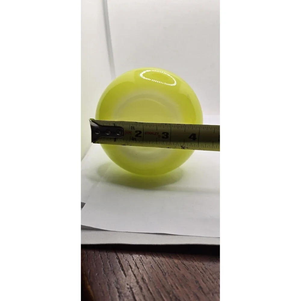 Modern Pop Art Cased Glass Vintage Vase Chartreuse Yellow White Interior Retro